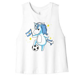 Soccer Unicorn Argentina Jersey Gift Argentinian Football Women's Racerback Cropped Tank