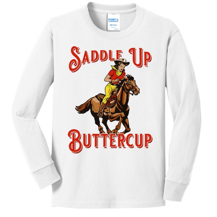 Saddle Up Buttercup Vintage Cow Cow Southern Western Kids Long Sleeve Shirt