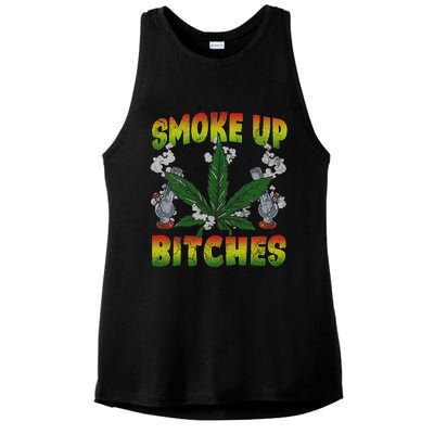 Smoke Up Bitches Marijuana Pot Leaf Weed 420 Stoner Day Ladies PosiCharge Tri-Blend Wicking Tank