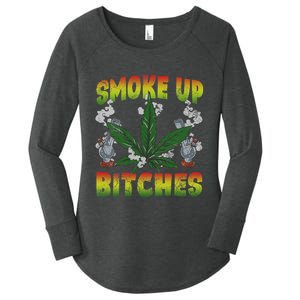 Smoke Up Bitches Marijuana Pot Leaf Weed 420 Stoner Day Women's Perfect Tri Tunic Long Sleeve Shirt