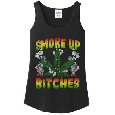 Smoke Up Bitches Marijuana Pot Leaf Weed 420 Stoner Day Ladies Essential Tank