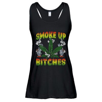 Smoke Up Bitches Marijuana Pot Leaf Weed 420 Stoner Day Ladies Essential Flowy Tank