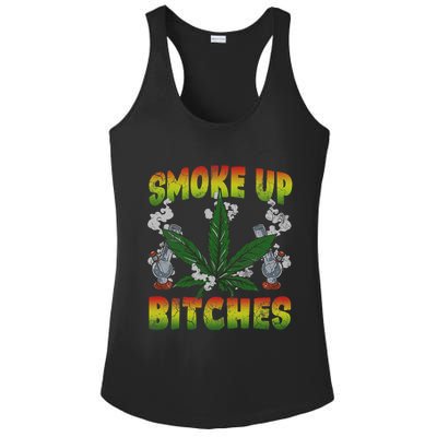 Smoke Up Bitches Marijuana Pot Leaf Weed 420 Stoner Day Ladies PosiCharge Competitor Racerback Tank