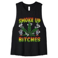 Smoke Up Bitches Marijuana Pot Leaf Weed 420 Stoner Day Women's Racerback Cropped Tank