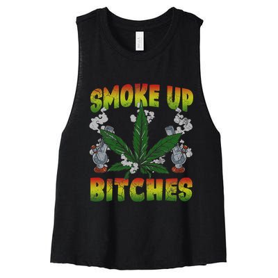 Smoke Up Bitches Marijuana Pot Leaf Weed 420 Stoner Day Women's Racerback Cropped Tank