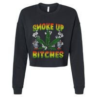 Smoke Up Bitches Marijuana Pot Leaf Weed 420 Stoner Day Cropped Pullover Crew