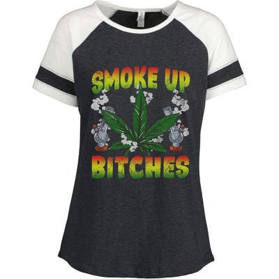 Smoke Up Bitches Marijuana Pot Leaf Weed 420 Stoner Day Enza Ladies Jersey Colorblock Tee