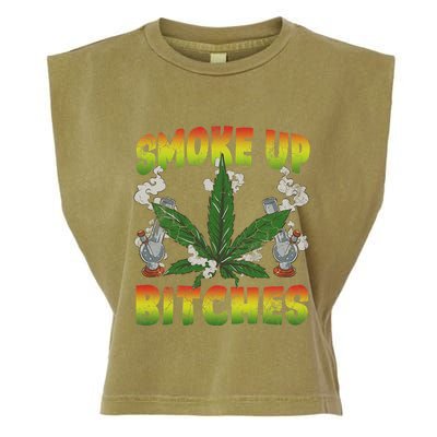 Smoke Up Bitches Marijuana Pot Leaf Weed 420 Stoner Day Garment-Dyed Women's Muscle Tee