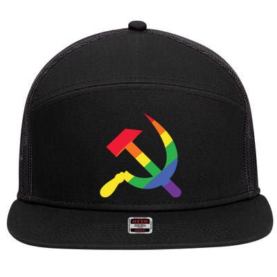 Soviet Union Communist Flag Hammer And Sickle Lgbtq Rainbow Gift 7 Panel Mesh Trucker Snapback Hat