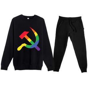 Soviet Union Communist Flag Hammer And Sickle Lgbtq Rainbow Gift Premium Crewneck Sweatsuit Set