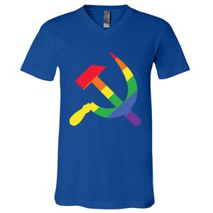 Soviet Union Communist Flag Hammer And Sickle Lgbtq Rainbow Gift V-Neck T-Shirt