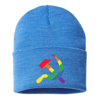 Soviet Union Communist Flag Hammer And Sickle Lgbtq Rainbow Gift Sustainable Knit Beanie