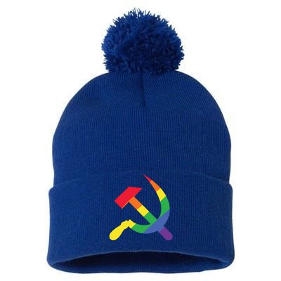 Soviet Union Communist Flag Hammer And Sickle Lgbtq Rainbow Gift Pom Pom 12in Knit Beanie