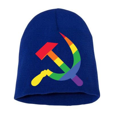 Soviet Union Communist Flag Hammer And Sickle Lgbtq Rainbow Gift Short Acrylic Beanie