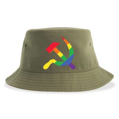 Soviet Union Communist Flag Hammer And Sickle Lgbtq Rainbow Gift Sustainable Bucket Hat