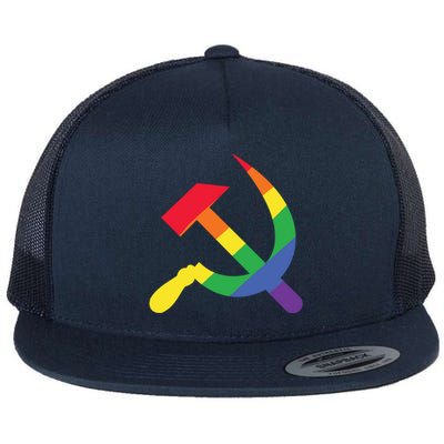 Soviet Union Communist Flag Hammer And Sickle Lgbtq Rainbow Gift Flat Bill Trucker Hat