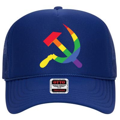 Soviet Union Communist Flag Hammer And Sickle Lgbtq Rainbow Gift High Crown Mesh Back Trucker Hat