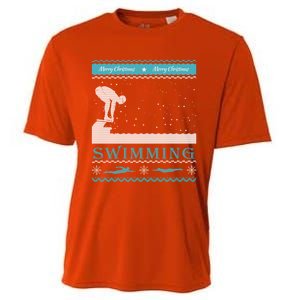 Swimming Ugly Christmas Sweater For Swimmer Cool Gift Cooling Performance Crew T-Shirt