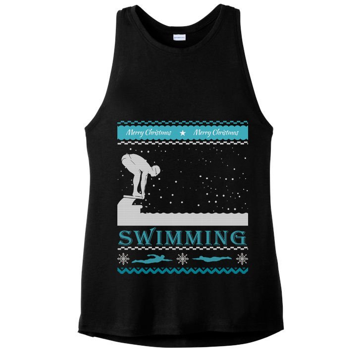 Swimming Ugly Christmas Sweater For Swimmer Cool Gift Ladies PosiCharge Tri-Blend Wicking Tank