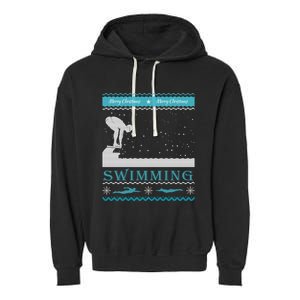 Swimming Ugly Christmas Sweater For Swimmer Cool Gift Garment-Dyed Fleece Hoodie