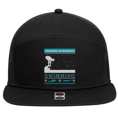 Swimming Ugly Christmas Sweater For Swimmer Cool Gift 7 Panel Mesh Trucker Snapback Hat