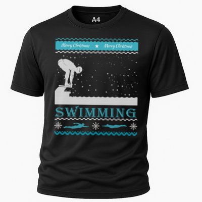 Swimming Ugly Christmas Sweater For Swimmer Cool Gift Cooling Performance Crew T-Shirt