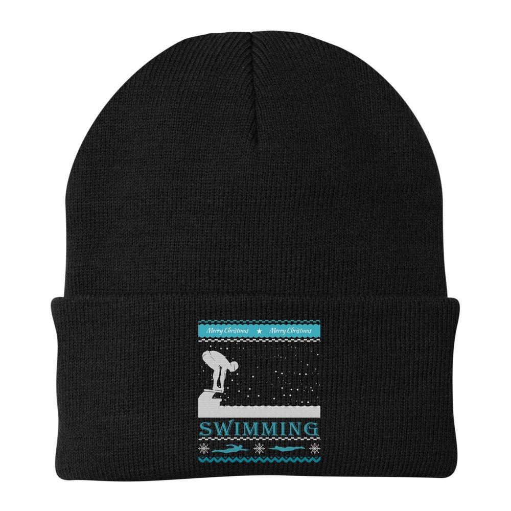 Swimming Ugly Christmas Sweater For Swimmer Cool Gift Beanie