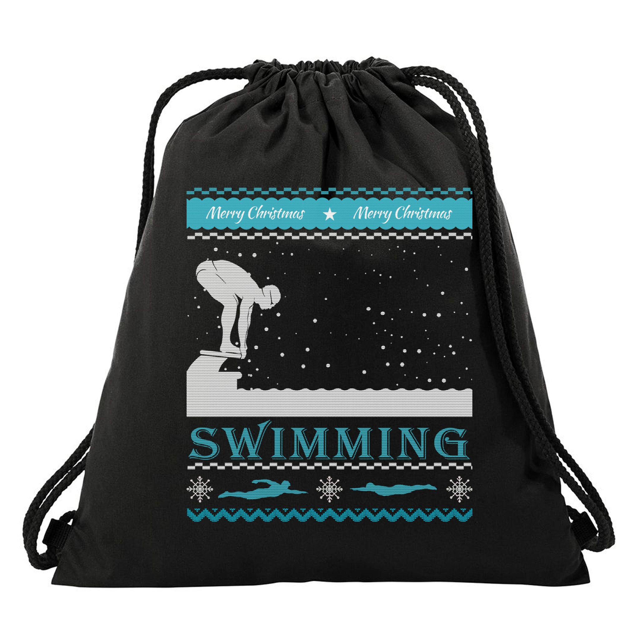 Swimming Ugly Christmas Sweater For Swimmer Cool Gift Drawstring Bag