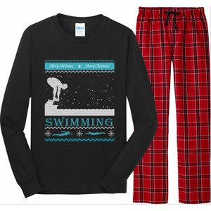 Swimming Ugly Christmas Sweater For Swimmer Cool Gift Long Sleeve Pajama Set