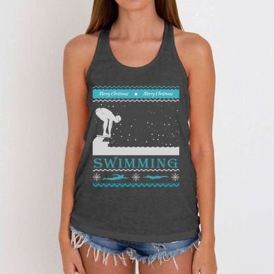 Swimming Ugly Christmas Sweater For Swimmer Cool Gift Women's Knotted Racerback Tank