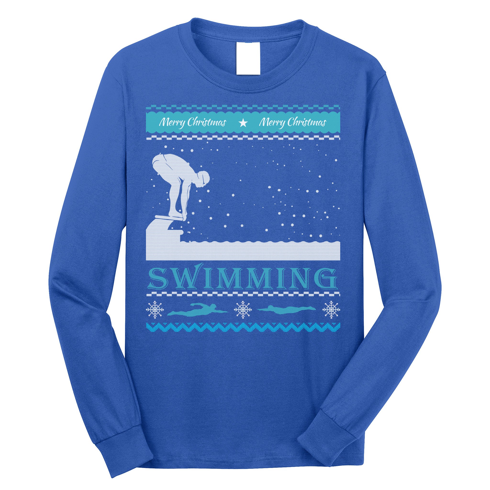 Swimming Ugly Christmas Sweater For Swimmer Cool Gift Long Sleeve Shirt