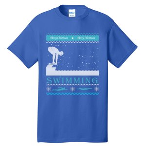 Swimming Ugly Christmas Sweater For Swimmer Cool Gift Tall T-Shirt