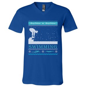 Swimming Ugly Christmas Sweater For Swimmer Cool Gift V-Neck T-Shirt