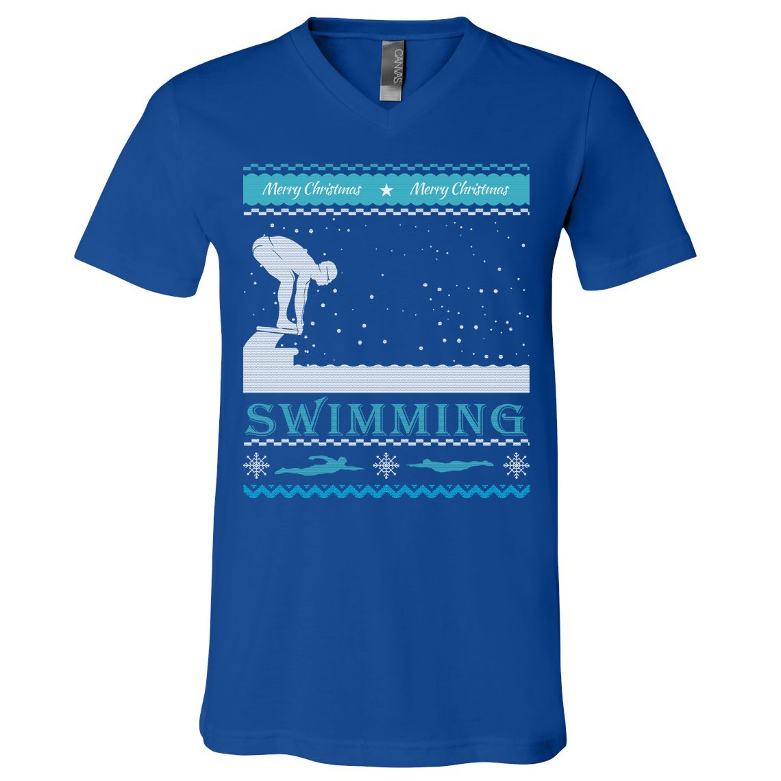 Swimming Ugly Christmas Sweater For Swimmer Cool Gift V-Neck T-Shirt