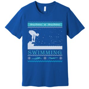 Swimming Ugly Christmas Sweater For Swimmer Cool Gift Premium T-Shirt