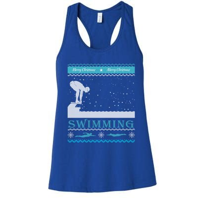 Swimming Ugly Christmas Sweater For Swimmer Cool Gift Women's Racerback Tank