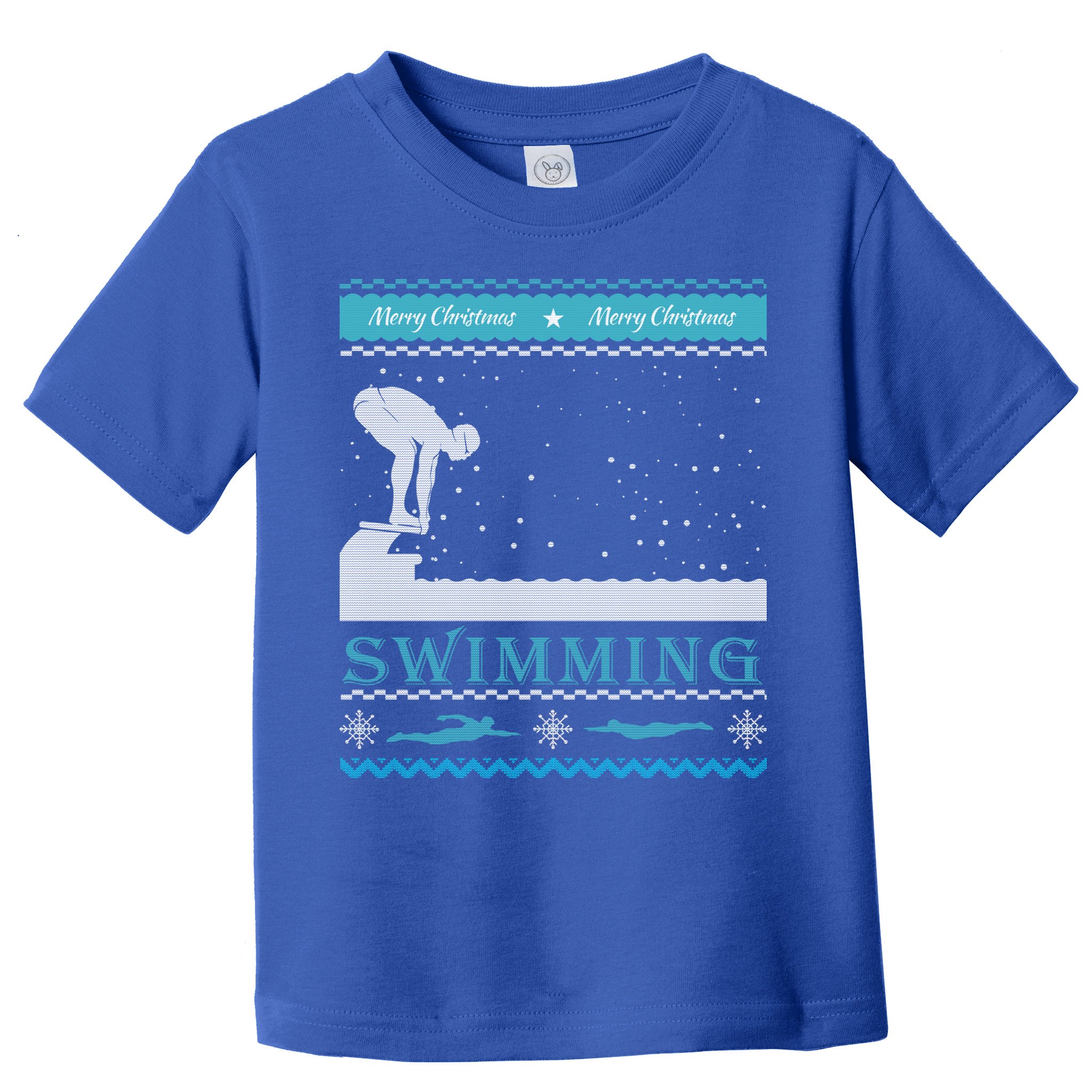 Swimming Ugly Christmas Sweater For Swimmer Cool Gift Toddler T-Shirt