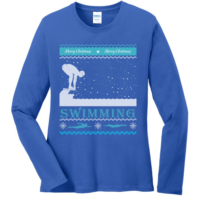 Swimming Ugly Christmas Sweater For Swimmer Cool Gift Ladies Long Sleeve Shirt