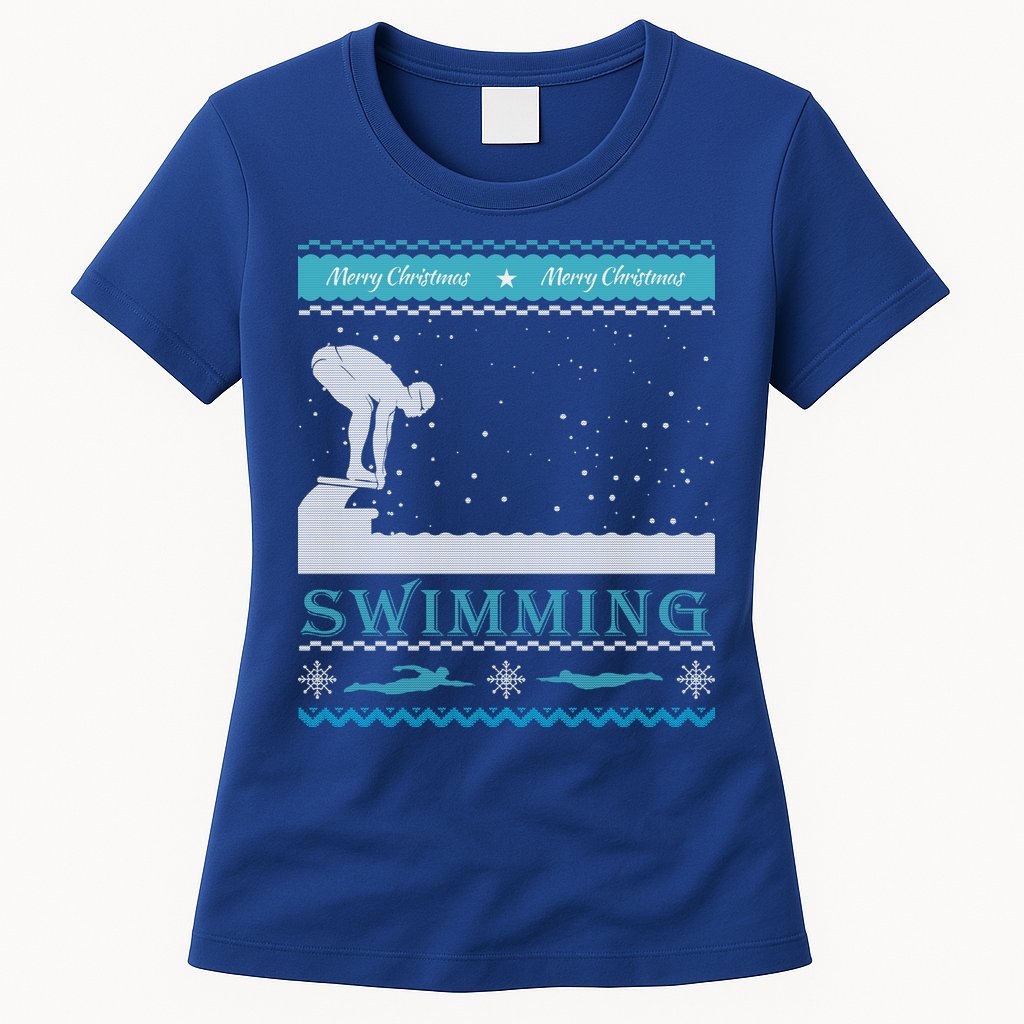 Swimming Ugly Christmas Sweater For Swimmer Cool Gift Womens T-Shirt