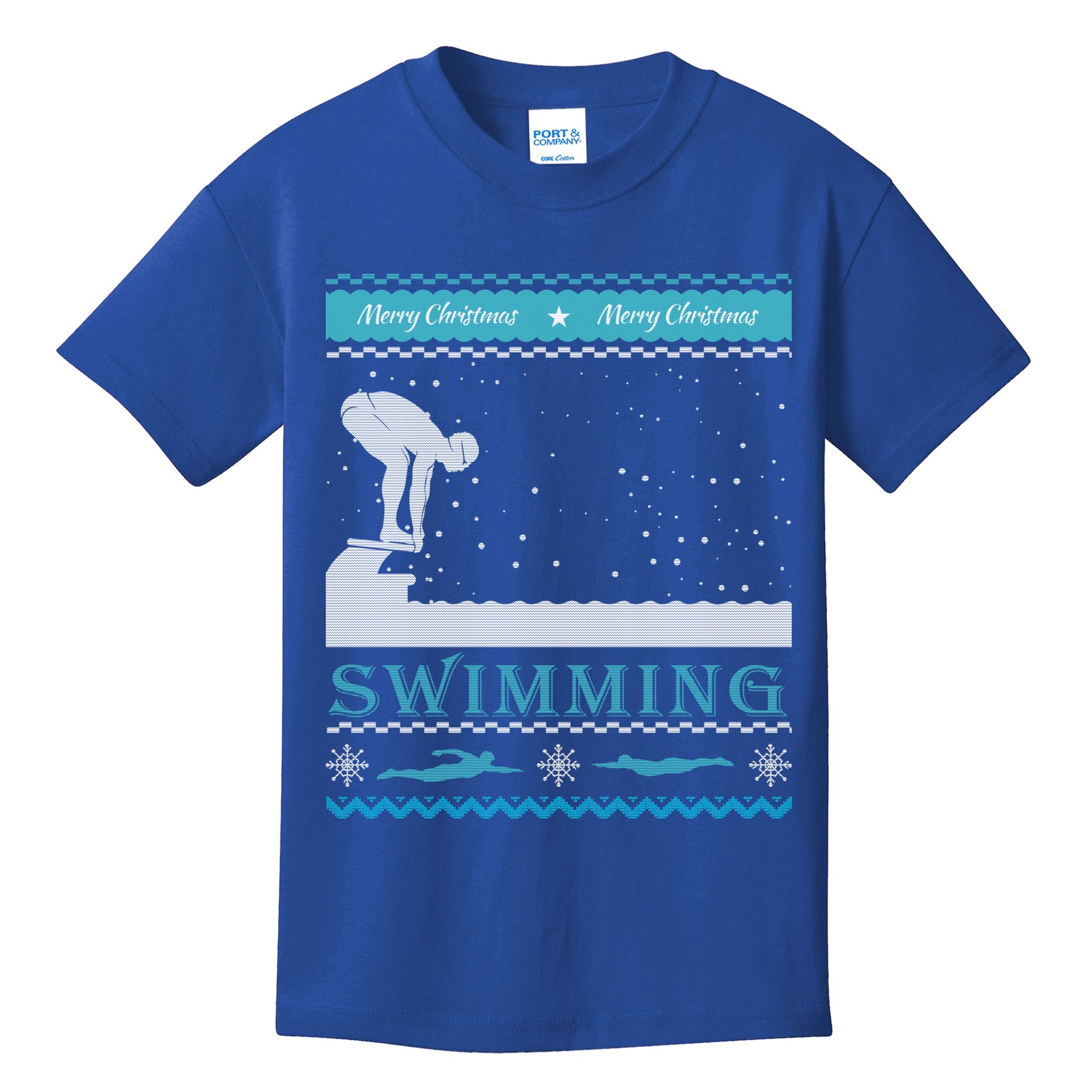 Swimming Ugly Christmas Sweater For Swimmer Cool Gift Kids T-Shirt