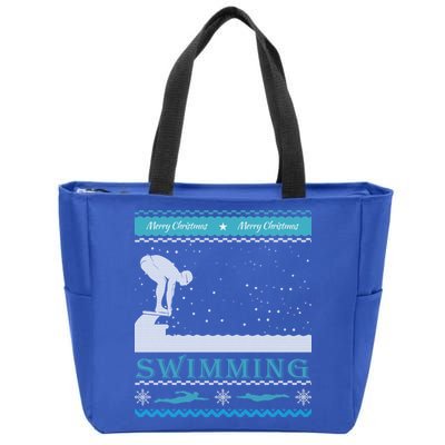 Swimming Ugly Christmas Sweater For Swimmer Cool Gift Zip Tote Bag