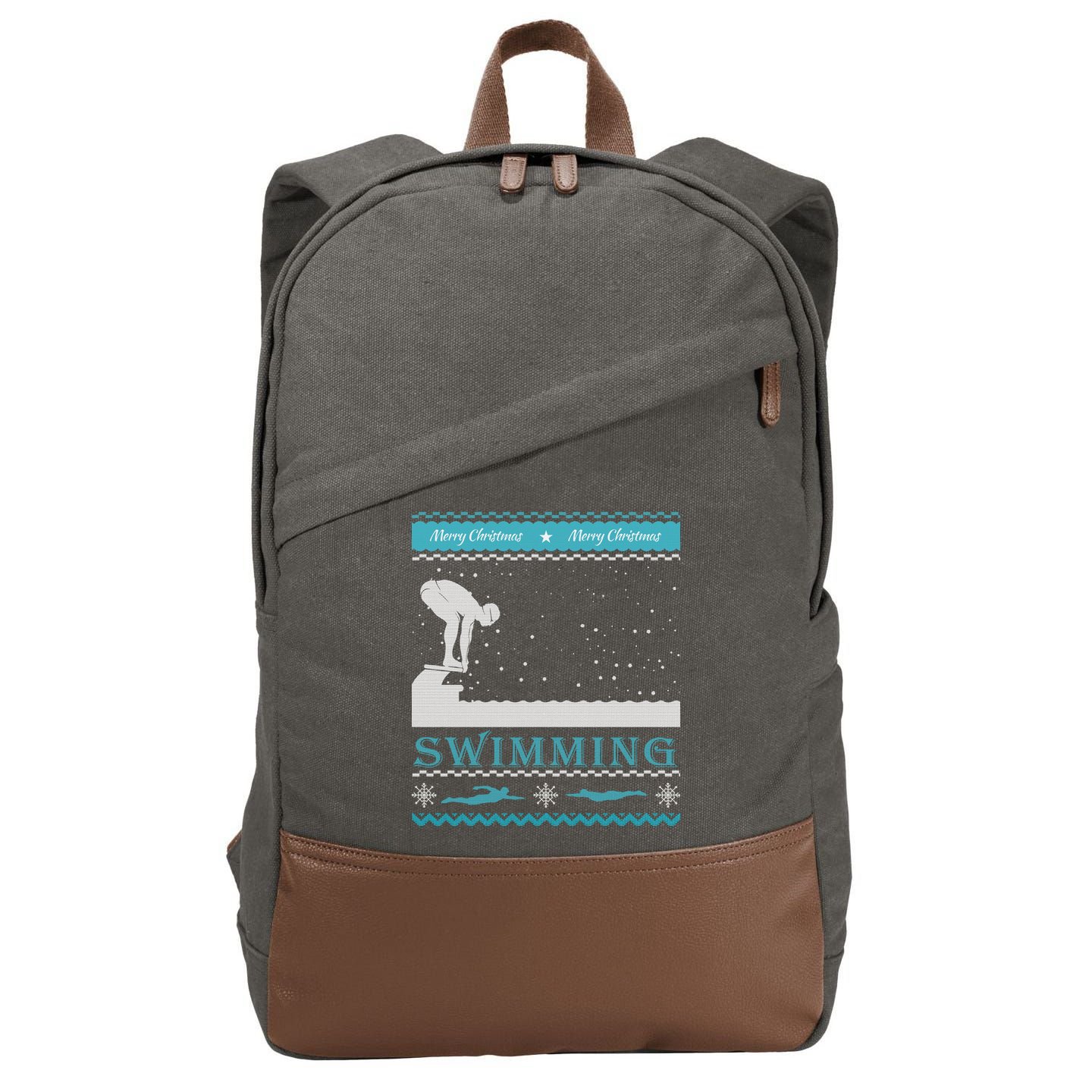 Swimming Ugly Christmas Sweater For Swimmer Cool Gift Cotton Canvas Backpack