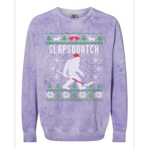 Slapsquatch Ugly Christmas Hockey Sasquatch Bigfoot Funny Gift Colorblast Crewneck Sweatshirt