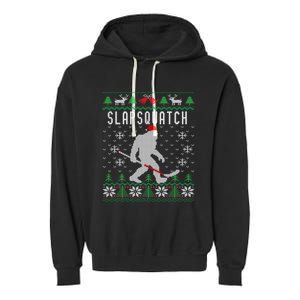 Slapsquatch Ugly Christmas Hockey Sasquatch Bigfoot Funny Gift Garment-Dyed Fleece Hoodie