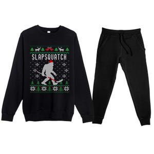 Slapsquatch Ugly Christmas Hockey Sasquatch Bigfoot Funny Gift Premium Crewneck Sweatsuit Set