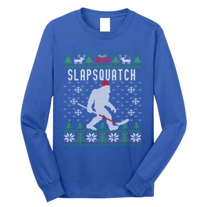 Slapsquatch Ugly Christmas Hockey Sasquatch Bigfoot Funny Gift Long Sleeve Shirt