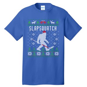 Slapsquatch Ugly Christmas Hockey Sasquatch Bigfoot Funny Gift Tall T-Shirt