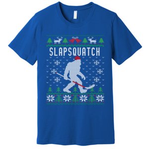 Slapsquatch Ugly Christmas Hockey Sasquatch Bigfoot Funny Gift Premium T-Shirt