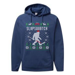 Slapsquatch Ugly Christmas Hockey Sasquatch Bigfoot Funny Gift Performance Fleece Hoodie