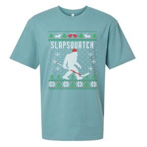 Slapsquatch Ugly Christmas Hockey Sasquatch Bigfoot Funny Gift Sueded Cloud Jersey T-Shirt